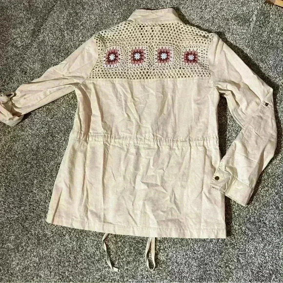 Blu Pepper Utility tan jacket crochet back Size M - Picture 7 of 8